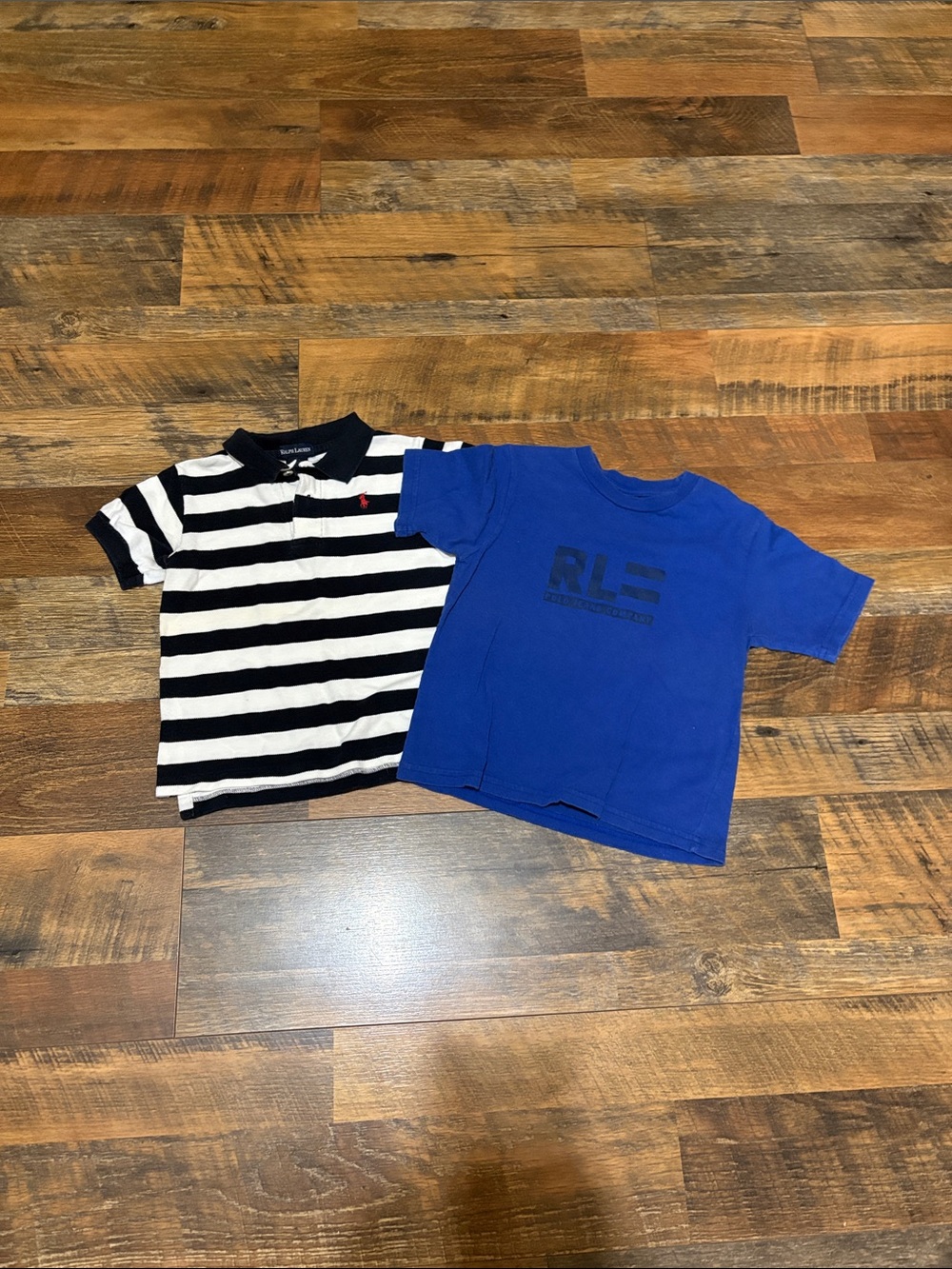 Vintage Ralph Lauren Boys Black & White Stripe Polo and Blue Graphic Tee Set